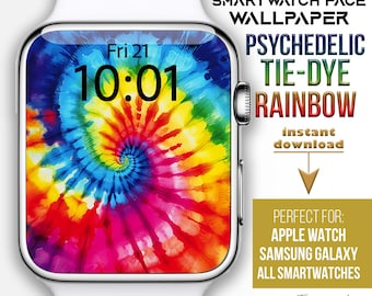 Apple Watch Gesicht, psychedelisches Tie-Dye buntes Uhrenpapier, buntes buntes Batik-Smartwatch-Gesicht, buntes Batik-Swirl-Design