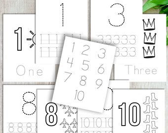 Number tracing worksheets, count and color objects, 1-10 number tracing, worksheets activities for pre k, kindergarten, writing worksheets