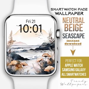 Quadrante Apple Watch, sfondo smartwatch, sfondo romantico con paesaggio marino sulla spiaggia, quadrante Samsung Galaxy Watch, oceano rilassante, beige minimalista