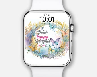 Tarcza zegarka Apple Watch, tapety smartwatcha, botaniczne tło zegarka w stylu boho z tęczą, projekt zegarka Samsung Galaxy Watch, tarcza zegarka, motywujący cytat