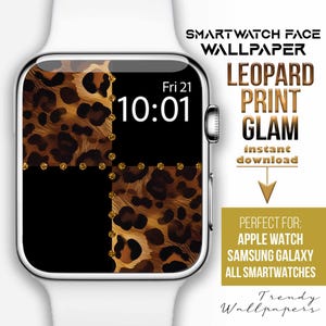 Apple Watch face, Leopard print smartwatch wallpapers, gold glitter Boho Abstract watch Background, Samsung Galaxy animal print, checkered