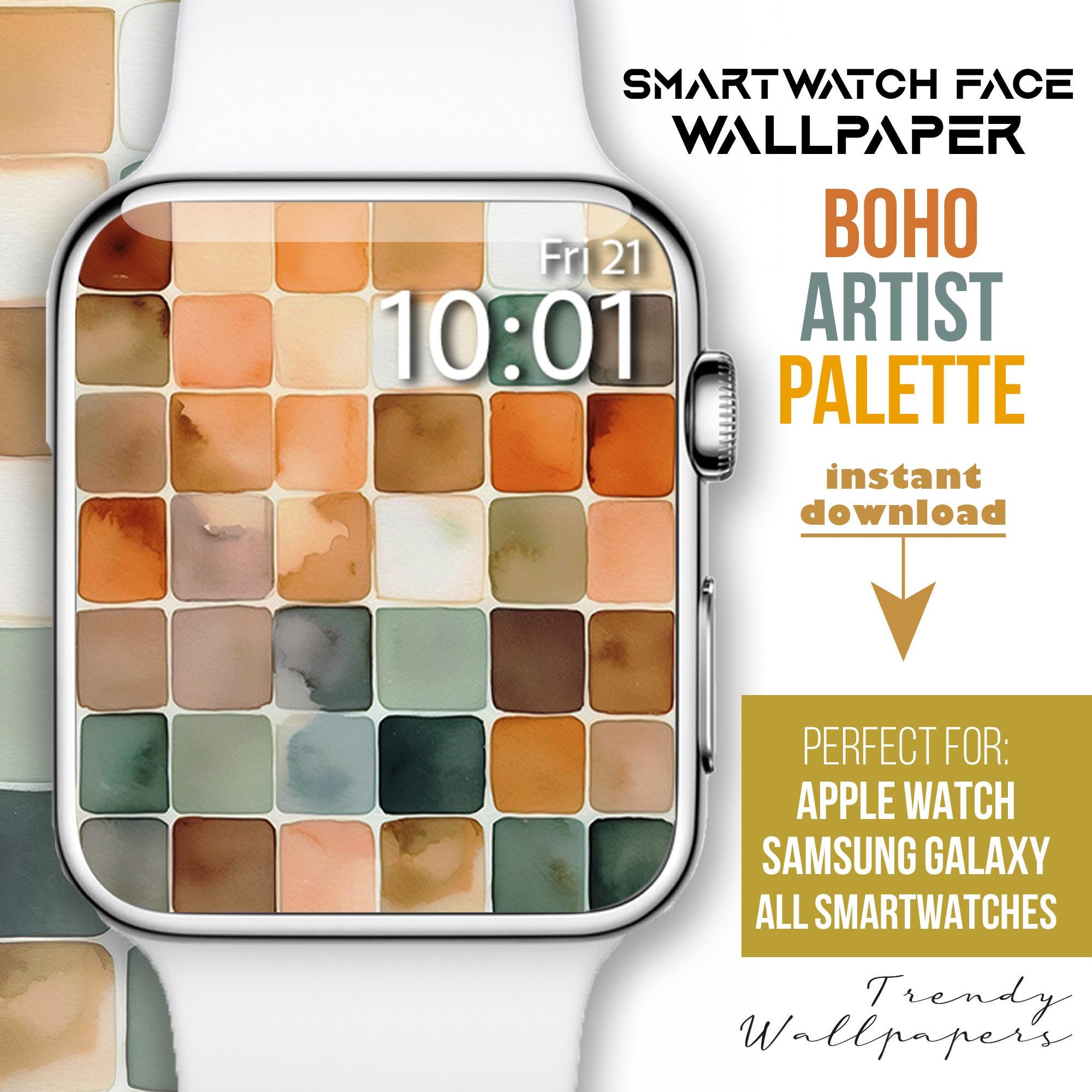Apple Watch  の文字盤、スマートウォッチの壁紙、アーティストの水彩画パレット、ニュートラルカラーのウォッチの背景、ボヘミアンベージュのアーティストの美的ウォッチの文字盤  - Etsy 日本