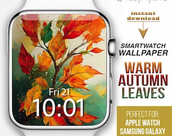 Apple Watch Wallpaper, Fall Watch Accessories, Autumn leaves Smartwatch Background, warm leafy Watch Face, Autumn season watch Background
