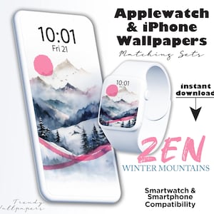 Apple Watch Face, iPhone wallpaper, smartphone wallpaper set, Apple Watch background, Smartwatch Background, ZEN winter mountain landscape