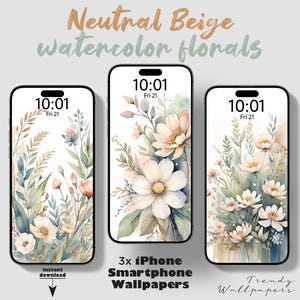 Sfondi per telefono, set di 3, sfondo per smartphone, sfondo neutro boho, salvaschermo, sfondo primaverile per telefono, acquerello boho floreale