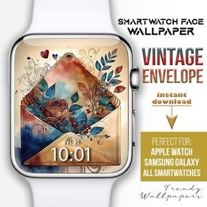 Quadrante Apple Watch, sfondo per orologio Boho Pastel Floral, quadrante per smartwatch Vintage Envelope, quadrante botanico, design floreale Spring Envelope