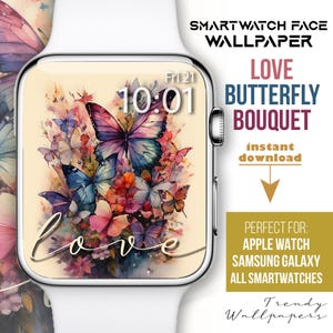Apple Watch face, love watercolor butterfly watch wallpaper, Butterfly watch face, smartwatch face, Boho Spring butterfly bouquet watch face