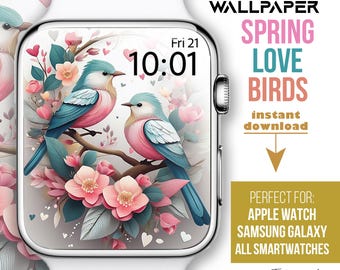 Apple Watch face, Smartwatch Wallpapers, Bird, love birds floral Watch Background, Spring tree Watch face, pink pastel Wildflower Watch Face
