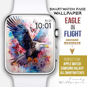 Apple Watch Wallpaper, Smartwatch Accessories, Bald Eagle Watch Face, Eagle Smartwatch Background, Digital Watch Face, EAGLE in flight, USA