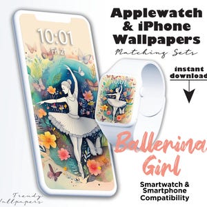 Apple Watch Wallpaper, iPhone wallpaper, smartphone wallpaper set, Apple Watch Accessories, Smartwatch Background, BALLERINA, dance, floral
