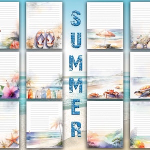 Papel de carta de verão, papelaria de praia de verão, papel para anotações, diário de lixo, conjunto de diário, papel para diário de natureza, papel para scrapbook, verão