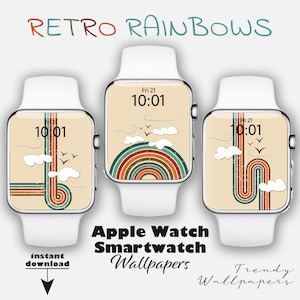 Apple Watch Wallpaper, 3er Set, Retro Apple Watch, Apple Watch Regenbogen, Smartwatch Hintergrund, retro Armbanduhr, boho, beige