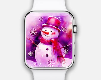 Apple Watch face, Winter watch wallpapers, Snowman Apple Watch face, Smartwatch Background, snowflake Watch Face, PINK SNOWMAN, holiday Art