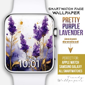 Quadrante Apple Watch, sfondo floreale lavanda viola, quadrante smartwatch con fiori di lavanda, quadrante botanico, orologio con fiori primaverili, viola