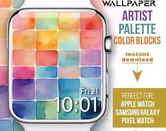 Apple Watch Face, Smartwatch Wallpapers, Artist watercolor palette, colourful Watch Background, Aesthetic Watch Wallpaper, artist watch face