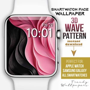 Quadrante Apple Watch, sfondo 3D rosa per orologio, quadrante smartwatch con onda astratta rosa e nera, sfondo estetico per orologio, texture 3D minimalista