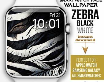Apple Watch face, Zebra print smartwatch wallpaper, zebra stripes watch  Background, Samsung Galaxy animal print watch face, black and white