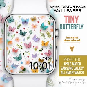 Quadrante Apple Watch, sfondo colorato per orologio con farfalle pastello e floreali, quadrante per orologio con farfalle, quadrante per smartwatch, primavera botanica beige boho