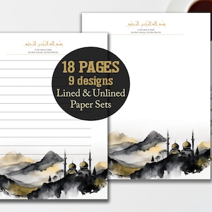 Carta da lettere, set di carta da lettere Bismillah, cancelleria per moschea acquerellata, carta per appunti, diario spazzatura del Ramadan, carta per diario musulmano, album di ritagli