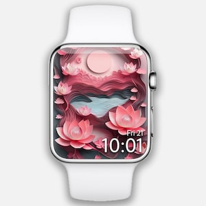 Quadrante Apple Watch, sfondo floreale 3D, quadrante smartwatch con fiori di loto rosa, quadrante botanico, quadrante fiore primaverile, rosa pastello