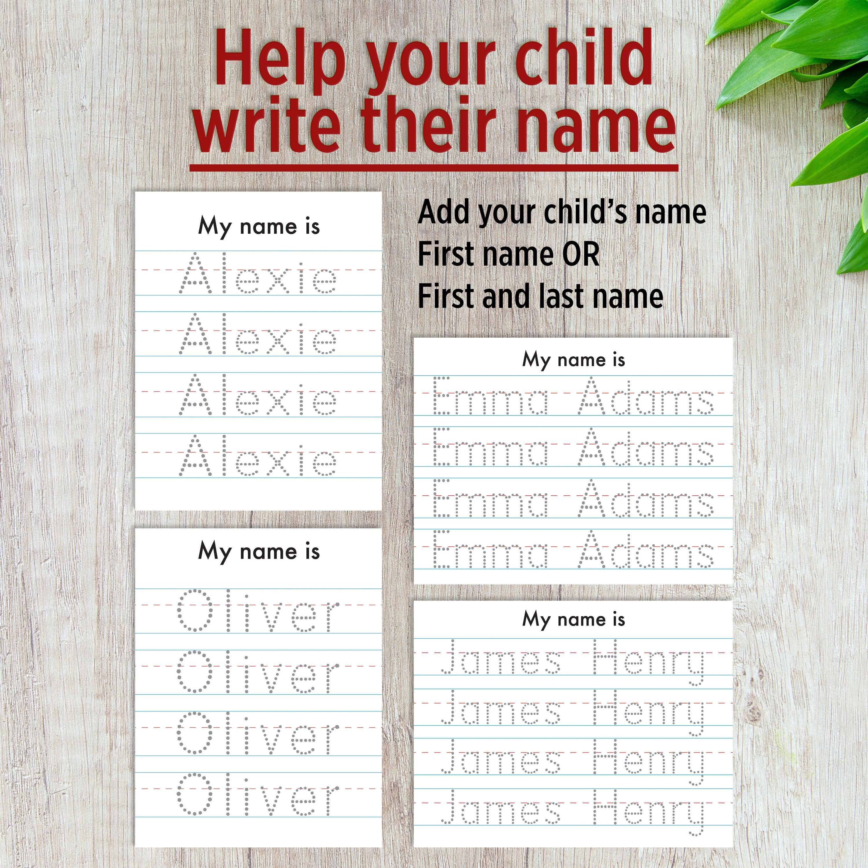 Name Tracing Worksheets, Personalized Name Tracing, Red and Blue Lines ...