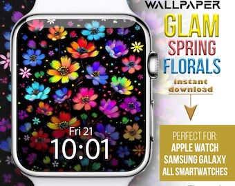 Apple Watch face, watch wallpaper, smartwatch wallpapers, Rainbow colorful floral watch face, Wildflower Watch background, spring watch face