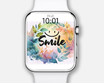 Tarcza zegarka Apple Watch, tapety smartwatcha, tło zegarka boho rainbow botaniczne, projekt zegarka Samsung Galaxy Watch, tarcza zegarka, tarcza zegarka Smile