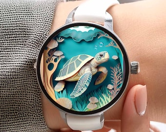 3D Sea Turtle Apple Watch Face: Turquoise Ocean Wallpaper (Digital Download)