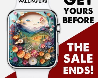 Mostrador do Apple Watch, papel de parede floral 3D para relógio, mostrador do smartwatch com paisagem de flores silvestres em tons pastel, mostrador botânico, flores de verão em colinas onduladas