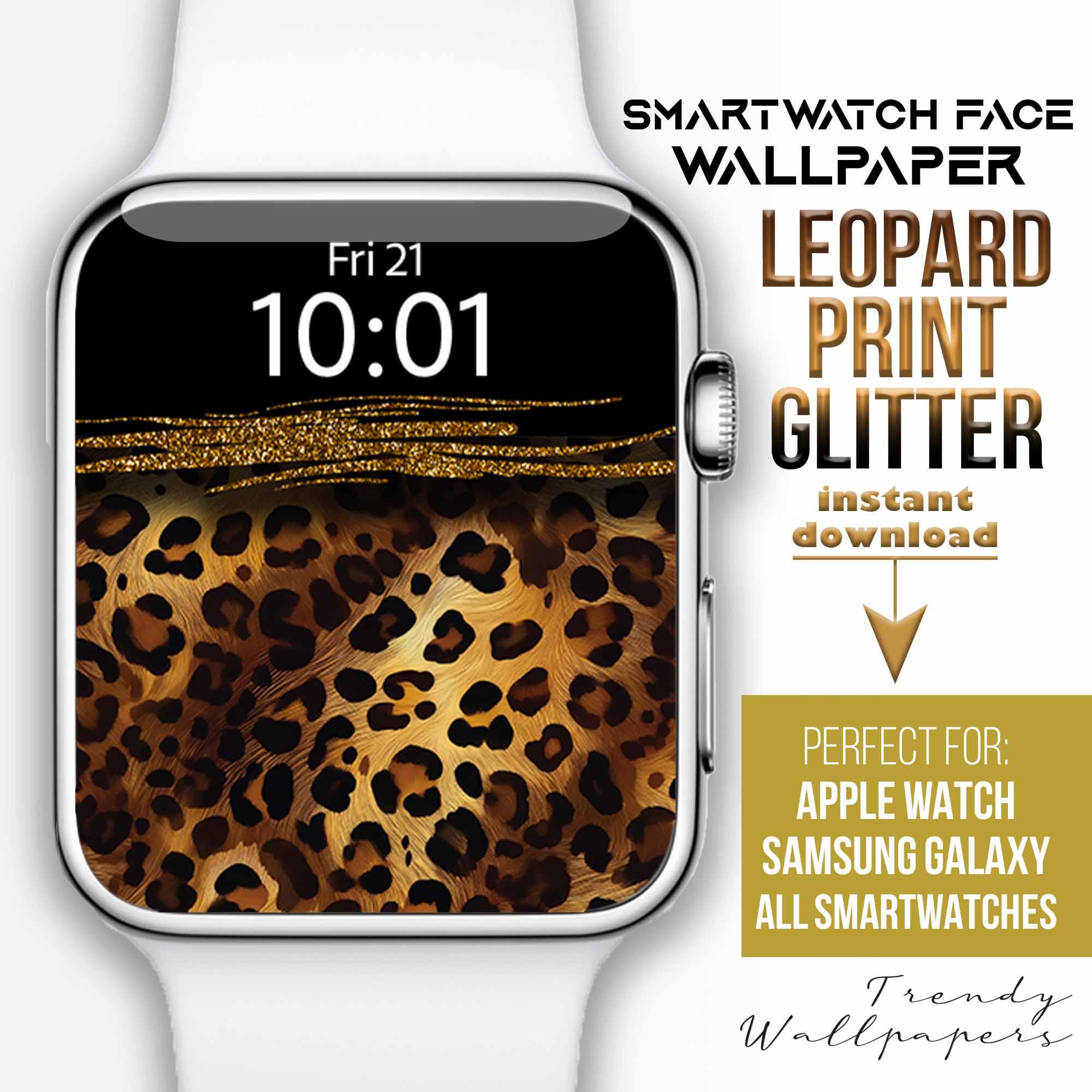 Esfera del Apple Watch, fondos de pantalla de reloj inteligente con  estampado de leopardo, fondo de reloj abstracto bohemio con brillo dorado,  esfera