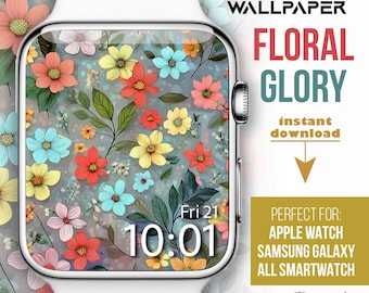 Tarcza zegarka Apple Watch, tapeta zegarka Boho Flower, pastelowe kwiatowe tło zegarka, tarcza zegarka smartwatch, pastelowe kolory, wiosenna tarcza zegarka