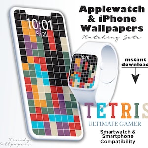 TETRIS, quadrante Apple Watch, sfondo iPhone, set di sfondi per smartphone, sfondo Apple Watch, sfondo Smartwatch, blocco di colore del gioco Tetris