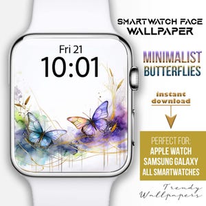 Quadrante Apple Watch, sfondo per orologio con farfalle floreali, quadrante minimalista per smartwatch con farfalle, quadrante botanico, quadrante primaverile, blu