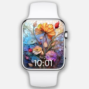 Quadrante Apple Watch, sfondo per orologio Boho Pastel Floral, quadrante per orologio in vetro colorato, quadrante per smartwatch, quadrante botanico, quadrante primaverile