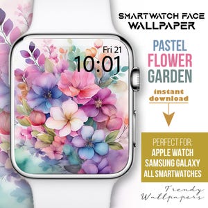 Sfondo Apple Watch, sfondo estetico pastello tenue, quadrante floreale Apple Watch, sfondo Smartwatch, fiore pastello rosa acquerello boho