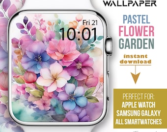 Tapeta na Apple Watch, stonowana pastelowa tapeta estetyczna, kwiatowa tarcza Apple Watch, tło smartwatcha, boho akwarela różowy pastelowy kwiat