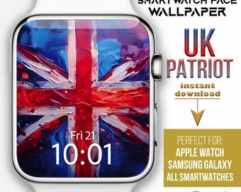 Apple Watch face, UK flag smartwatch wallpapers, United Kingdom patriotic flag Watch Background, Samsung Galaxy Watch face, UK flag painting
