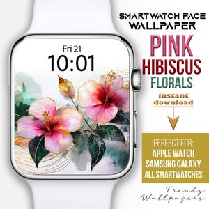 Quadrante Apple Watch, sfondo floreale pastello rosa, quadrante smartwatch con fiore di IBISCO, quadrante botanico, fiore primaverile, estate tropicale