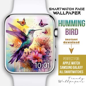 Quadrante Apple Watch, Sfondi per Smartwatch, Sfondo HummingBird Watch, Quadrante Primavera, Quadrante Fiori di Campo, Colibrì, Acquerello
