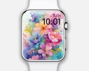 Apple Watch Wallpaper, Muted pastel aesthetic wallpapers, Floral Apple Watch face, Smartwatch Background, boho watercolour pastel flowers