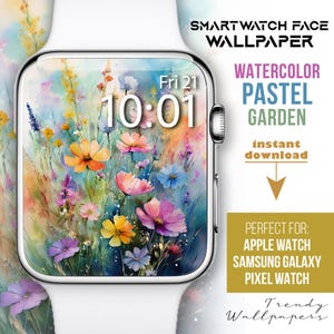 Sfondo Apple Watch, sfondi estetici pastello, quadrante floreale Apple Watch, sfondo Smartwatch, dipinto di fiori pastello acquerello boho