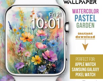 Tapeta na Apple Watch, pastelowe tapety estetyczne, tarcza Apple Watch z motywem kwiatowym, tło smartwatcha, boho akwarelowe pastelowe kwiaty