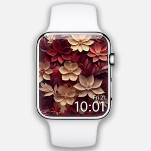 Quadrante Apple Watch, sfondo floreale 3D per orologio, quadrante smartwatch con motivo di fiori selvatici bordeaux, quadrante botanico, quadrante fiore primaverile