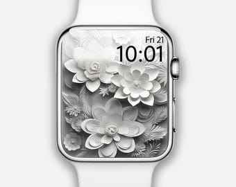 Apple Watch face, 3D White Floral watch wallpaper, white wildflower pattern smartwatch face, botanical Watch Face, Spring flower watch face