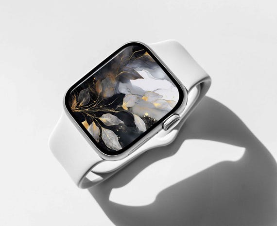 Apple Watch face, Vintage leaves smartwatch wallpapers, Abstract Watch  Background, black and gold Watch face, Black and white botanicals