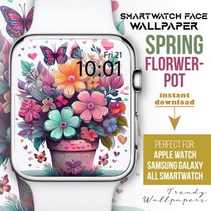 Quadrante Apple Watch, Sfondo smartwatch con vaso di fiori pastello, Sfondo orologio botanico boho, Samsung Galaxy Watch, Quadrante orologio floreale, primavera