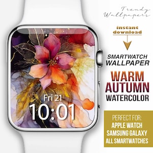 Sfondo per Apple Watch, Accessori autunnali per orologi, Sfondo per smartwatch con foglie autunnali, Quadrante floreale arancione, Sfondo per orologio con stagione autunnale