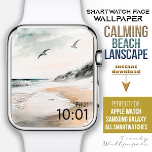 Quadrante Apple Watch, sfondo smartwatch, sfondo orologio con paesaggio marino di spiaggia tropicale, quadrante Samsung Galaxy Watch, oceano rilassante, beige minimalista