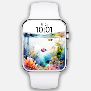 Quadrante Apple Watch, sfondo orologio subacqueo, quadrante smartwatch oceano, quadrante acquerello sotto il mare, quadrante orologio oceano, pesce, corallo, mare