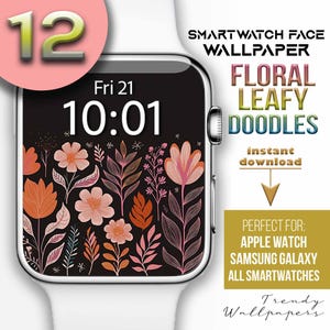 Set di 12 quadranti per Apple Watch, sfondi per orologi Boho Autumn Floral, quadranti per orologi botanici neutri caldi, set di fiori neutri con foglie autunnali.